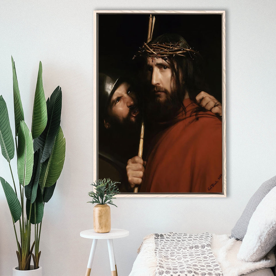Carl Bloch Painting Christ With Mocking Soldier (1880),Framed Canvas Prints Wall Art Decor, Floating Frame