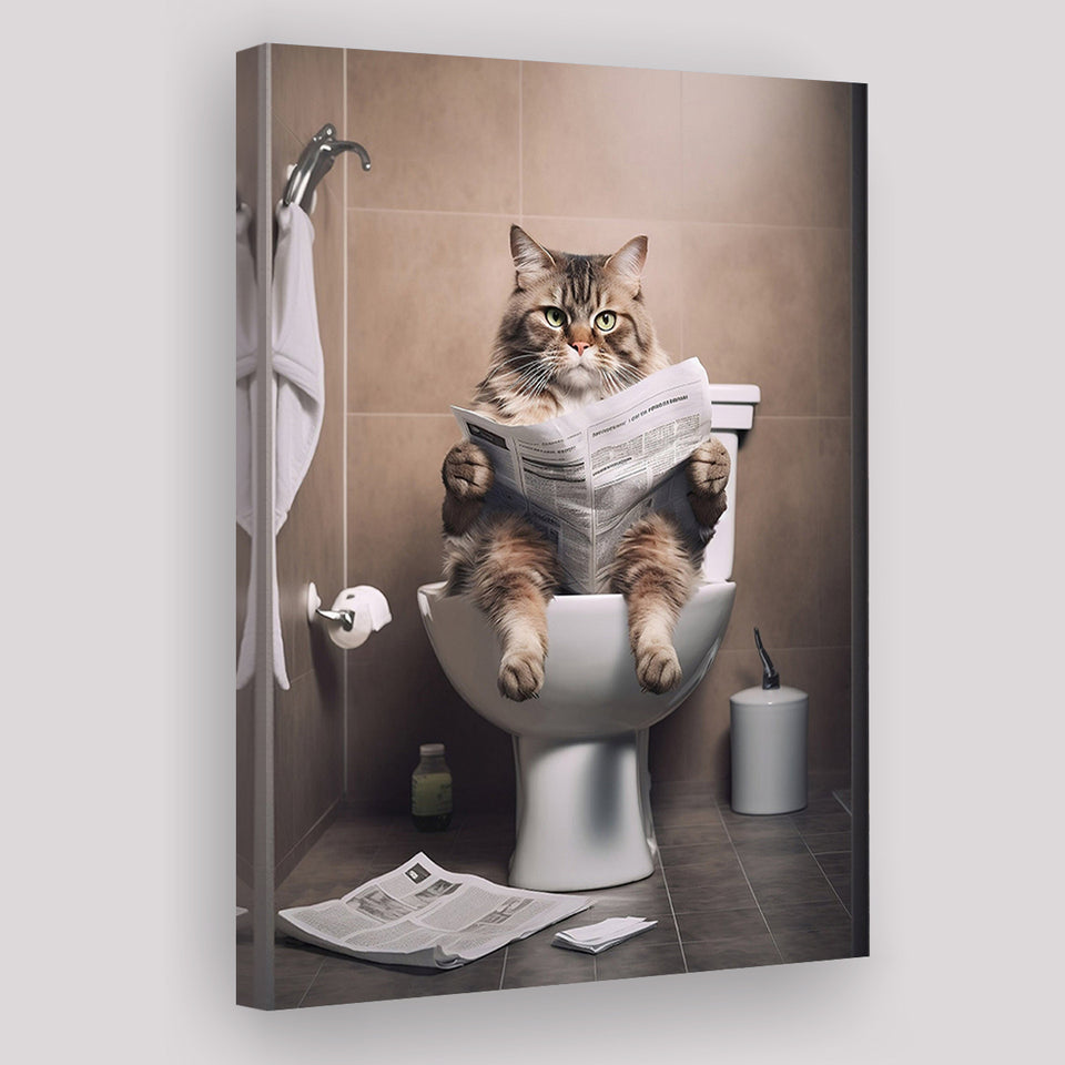 Cat Print Canvas Prints Wall Art, Funny Bathroom Decor, Cat in Toilet
