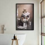 Cat Print Framed Canvas Prints Wall Art, Funny Bathroom Decor, Cat In Toilet