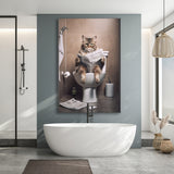 Cat Print Canvas Prints Wall Art, Funny Bathroom Decor, Cat in Toilet