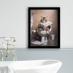 Cat Print Framed Art Print Wall Decor, Funny Bathroom Decor, Cat In Toilet