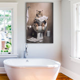 Cat Print Canvas Prints Wall Art, Funny Bathroom Decor, Cat in Toilet