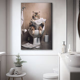 Cat Print Canvas Prints Wall Art, Funny Bathroom Decor, Cat in Toilet