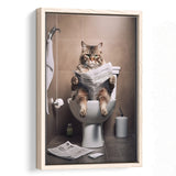 Cat Print Framed Canvas Prints Wall Art, Funny Bathroom Decor, Cat In Toilet