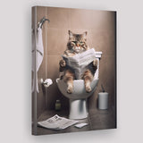 Cat Print Canvas Prints Wall Art, Funny Bathroom Decor, Cat in Toilet