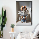 Cavalier King Charles Spaniel Framed Canvas Prints Wall Art, Funny Bathroom Decor, Dog In Toilet
