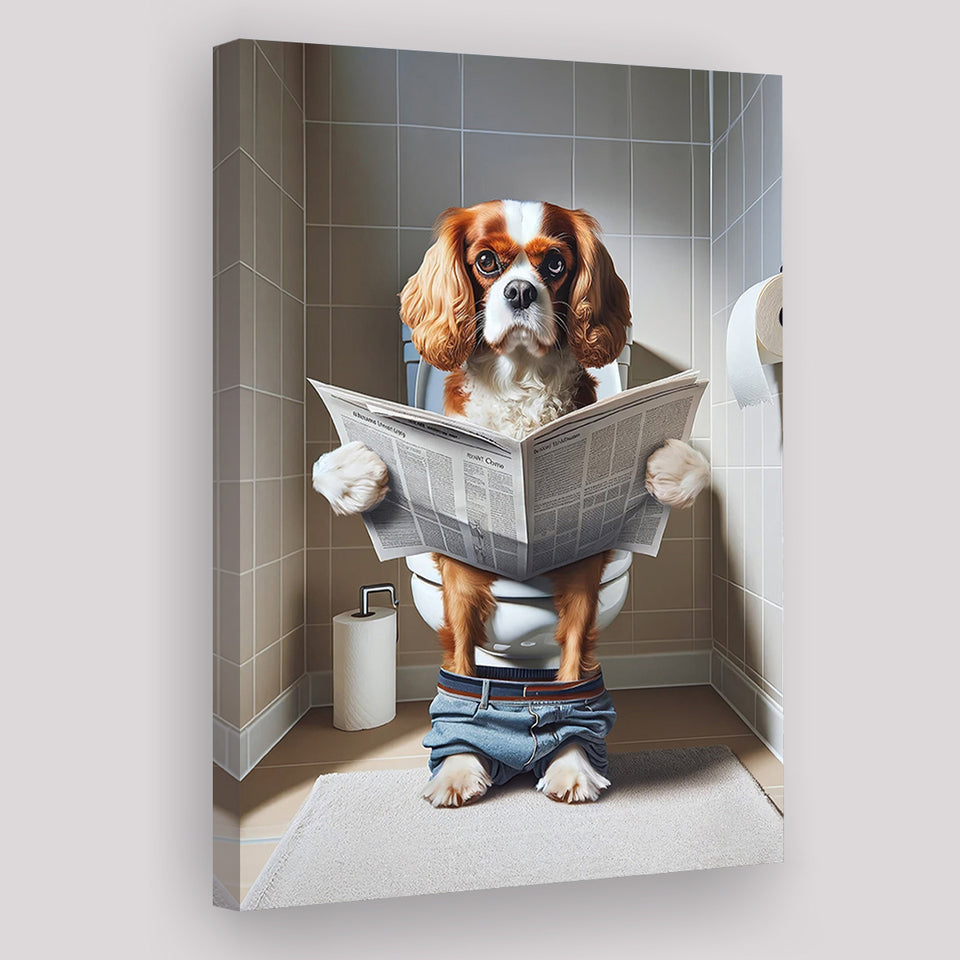 Cavalier King Charles Spaniel Canvas Prints Wall Art, Funny Bathroom Decor, Dog in Toilet
