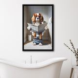 Cavalier King Charles Spaniel Framed Canvas Prints Wall Art, Funny Bathroom Decor, Dog In Toilet