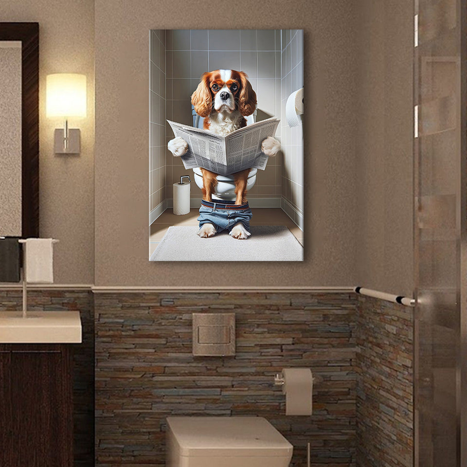 Cavalier King Charles Spaniel Canvas Prints Wall Art, Funny Bathroom Decor, Dog in Toilet