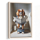 Cavalier King Charles Spaniel Framed Canvas Prints Wall Art, Funny Bathroom Decor, Dog In Toilet