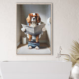 Cavalier King Charles Spaniel Framed Canvas Prints Wall Art, Funny Bathroom Decor, Dog In Toilet