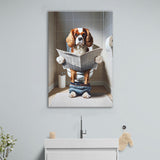 Cavalier King Charles Spaniel Canvas Prints Wall Art, Funny Bathroom Decor, Dog in Toilet