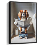 Cavalier King Charles Spaniel Framed Canvas Prints Wall Art, Funny Bathroom Decor, Dog In Toilet
