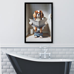 Cavalier King Charles Spaniel Framed Art Print Wall Decor, Funny Bathroom Decor, Dog In Toilet
