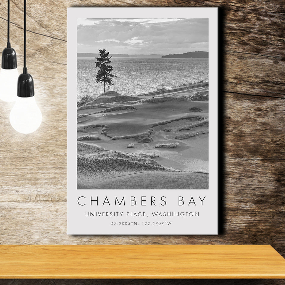 Chambers Bay Golf Course, Hole 15, Golf Art Print, Gift for him, Canvas Print Wall Art