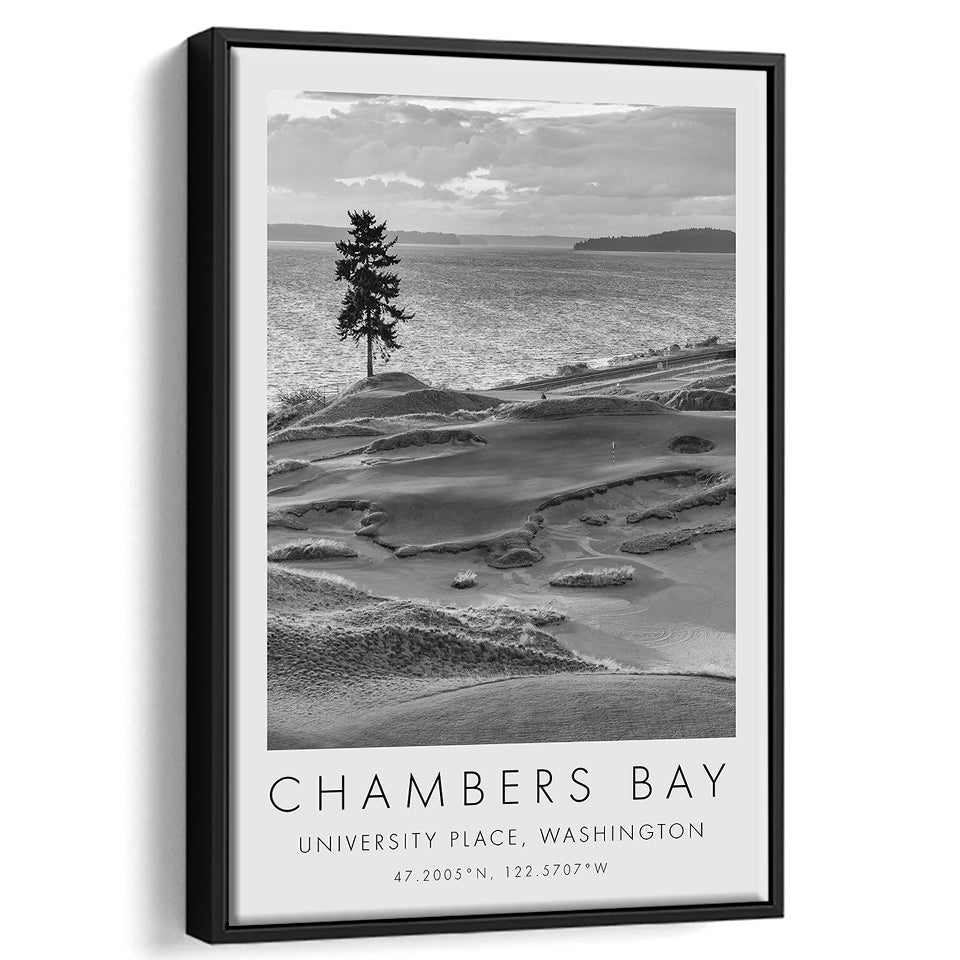 Chambers Bay Golf Course, Hole 15, Golf Art Print, Floating Frame, Framed Canvas Print Wall Art