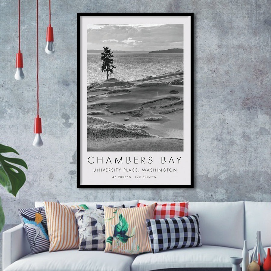 Chambers Bay Golf Course, Hole 15, Golf Art, Gift for him, Framed Art Print Wall Decor