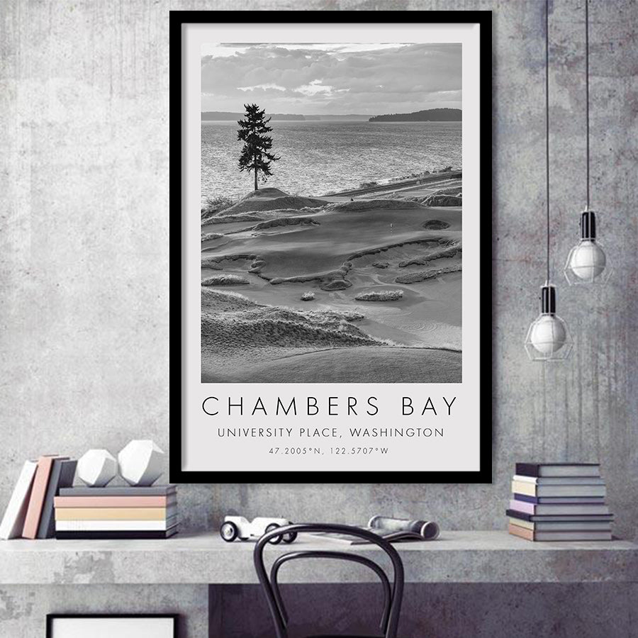 Chambers Bay Golf Course, Hole 15, Golf Art, Gift for him, Framed Art Print Wall Decor