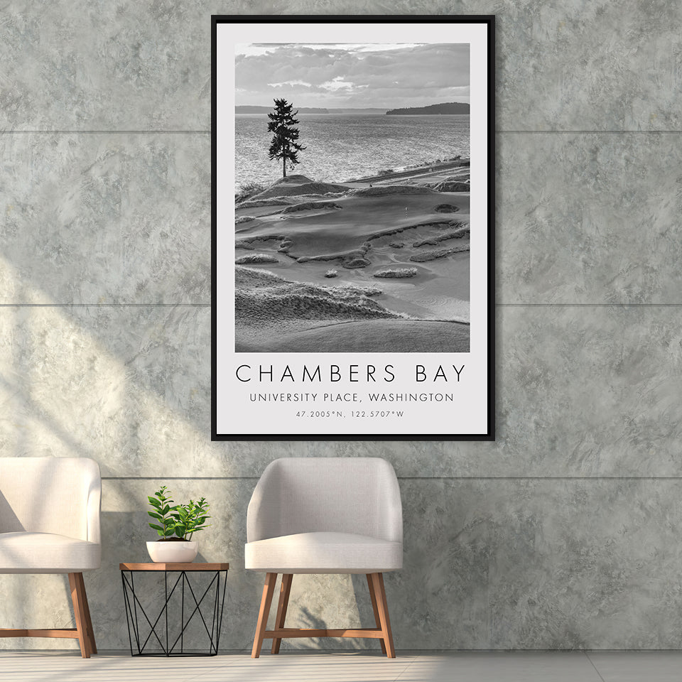 Chambers Bay Golf Course, Hole 15, Golf Art Print, Floating Frame, Framed Canvas Print Wall Art