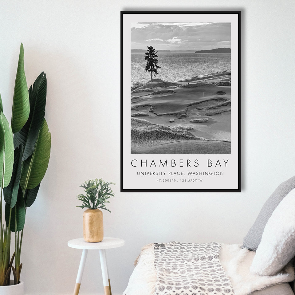 Chambers Bay Golf Course, Hole 15, Golf Art Print, Floating Frame, Framed Canvas Print Wall Art