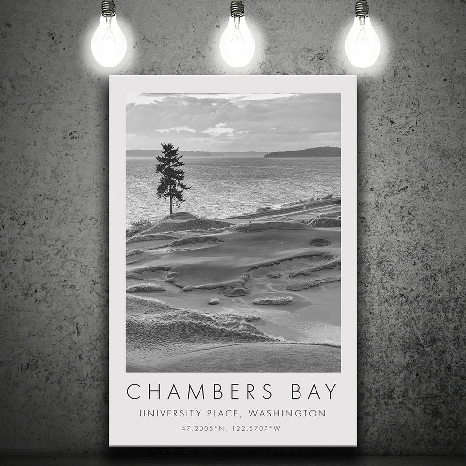 Chambers Bay Golf Course, Hole 15, Golf Art Print, Gift for him, Canvas Print Wall Art