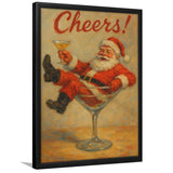 Cheers Santa Claus, Funny Retro Christmas Wall Art, Xmas Vintage Holiday Cocktail Print, Framed Art Print, Fine Art Wall Decor