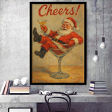 Cheers Santa Claus, Funny Retro Christmas Wall Art, Xmas Vintage Holiday Cocktail Print, Framed Art Print, Fine Art Wall Decor