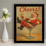 Cheers Santa Claus, Funny Retro Christmas Wall Art, Xmas Vintage Holiday Cocktail Print, Framed Art Print, Fine Art Wall Decor