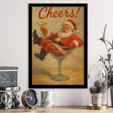 Cheers Santa Claus, Funny Retro Christmas Wall Art, Xmas Vintage Holiday Cocktail Print, Framed Art Print, Fine Art Wall Decor