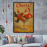 Cheers Santa Claus, Funny Retro Christmas Wall Art, Xmas Vintage Holiday Cocktail Print, Framed Art Print, Fine Art Wall Decor