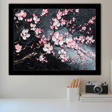 Cherry Blossom Tree Painting Knife Oil Painting, Framed Art Print Wall Decor, Framed Picture