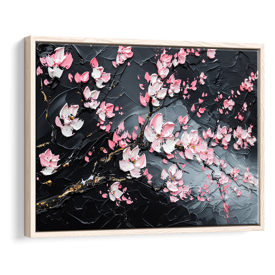 Cherry Blossom Tree Painting Knife Oil Painting, Framed Canvas Print Wall Art Decor,Floating Frame