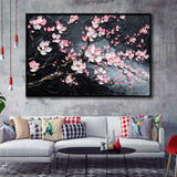 Cherry Blossom Tree Painting Knife Oil Painting, Framed Canvas Print Wall Art Decor,Floating Frame