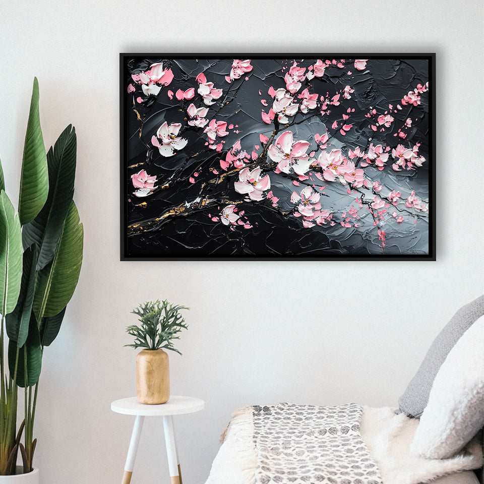 Cherry Blossom Tree Painting Knife Oil Painting, Framed Canvas Print Wall Art Decor,Floating Frame