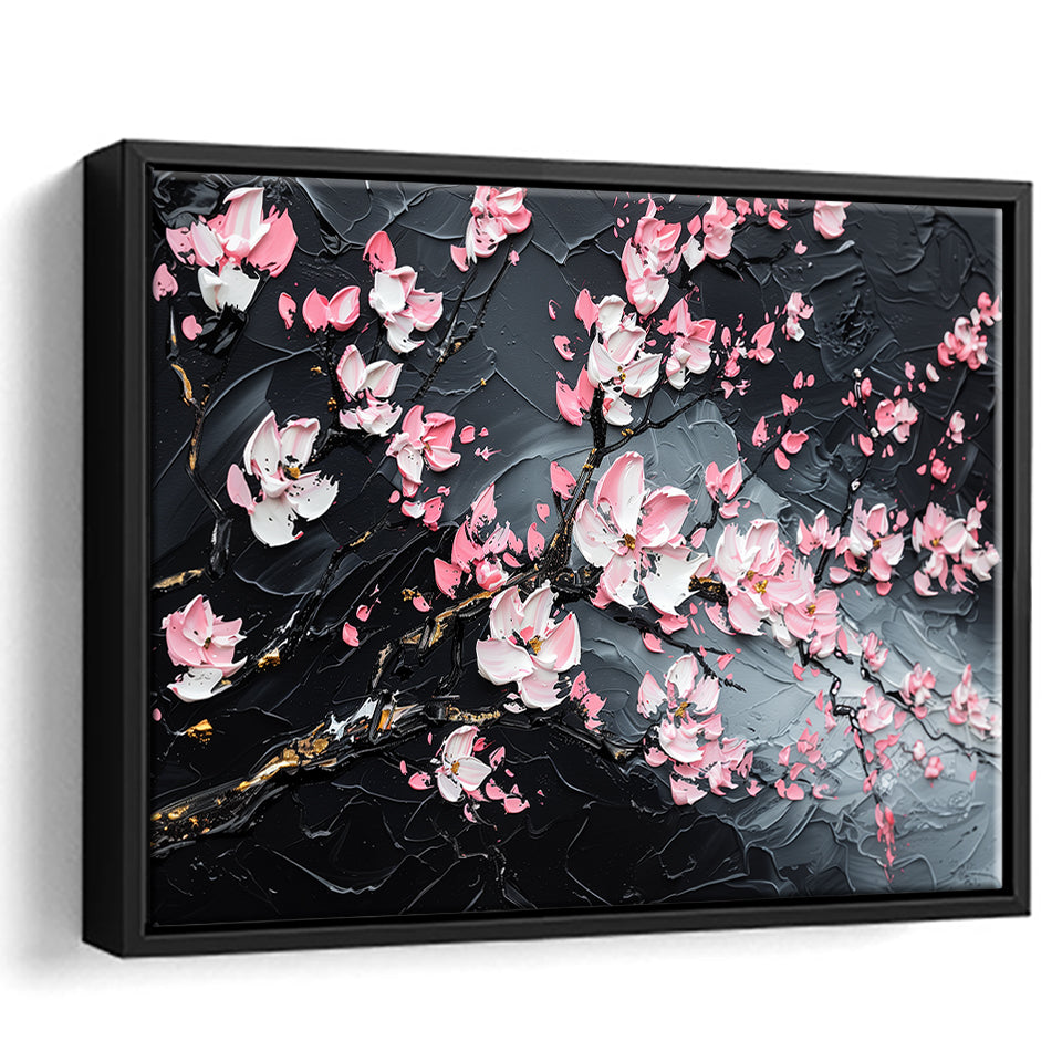 Cherry Blossom Tree Painting Knife Oil Painting, Framed Canvas Print Wall Art Decor,Floating Frame