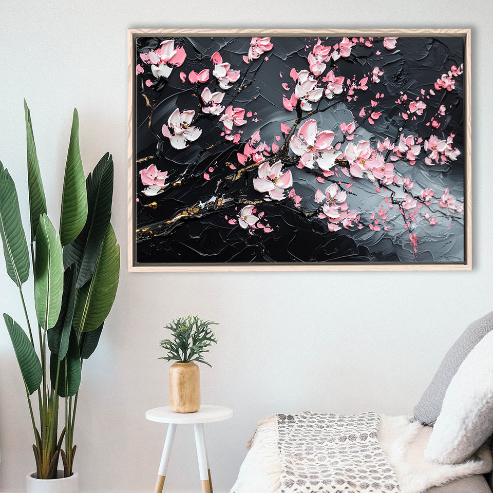 Cherry Blossom Tree Painting Knife Oil Painting, Framed Canvas Print Wall Art Decor,Floating Frame