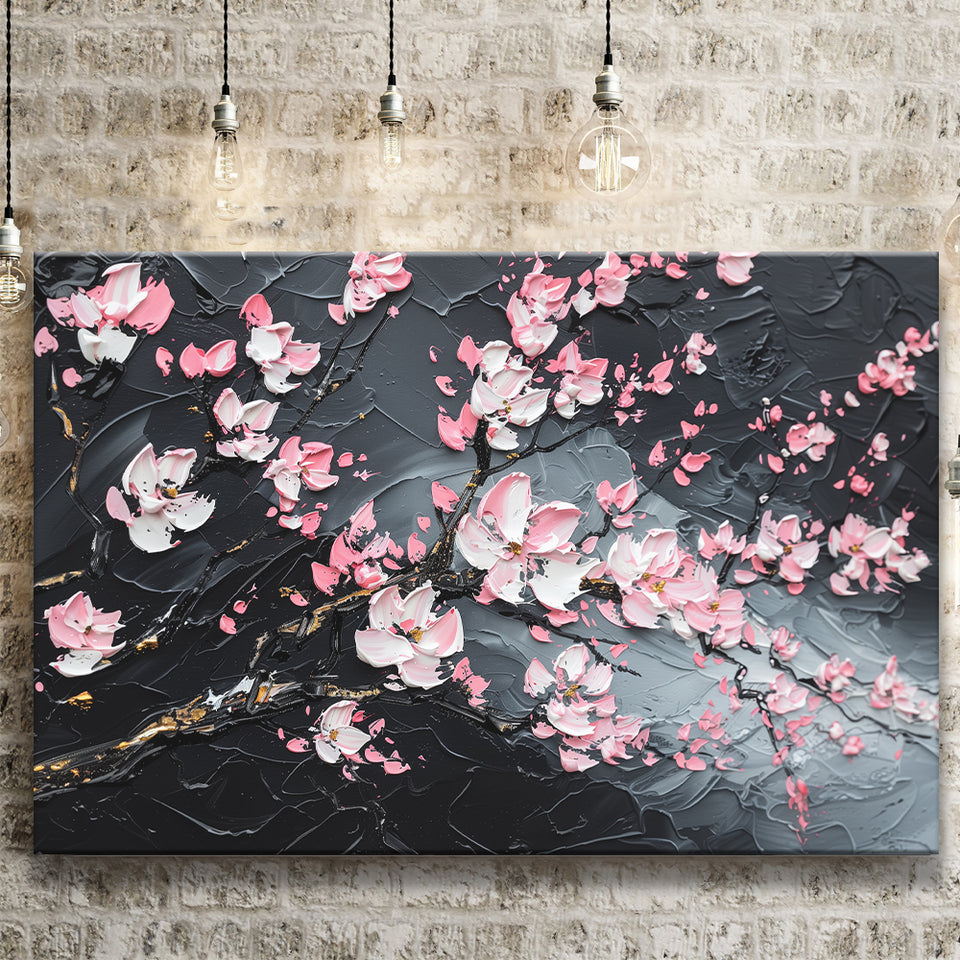 Cherry Blossom Tree Painting Knife Oil Painting, Canvas Print Wall Art Decor, Landscape Art Print