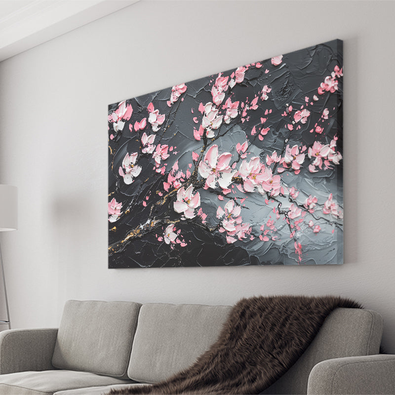 Cherry Blossom Tree Painting Knife Oil Painting, Canvas Print Wall Art Decor, Landscape Art Print