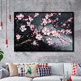 Cherry Blossom Tree Painting Knife Oil Painting, Framed Art Print Wall Decor, Framed Picture