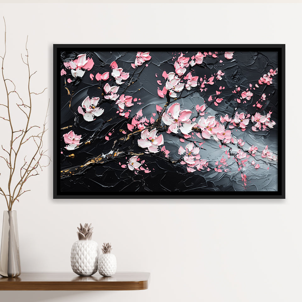 Cherry Blossom Tree Painting Knife Oil Painting, Framed Canvas Print Wall Art Decor,Floating Frame