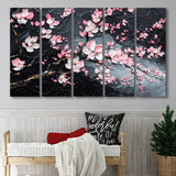 Cherry Blossom Tree Painting Knife Oil Painting, Extra Large Multi 5 Panel Canvas Print Wall Art Decor