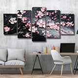 Cherry Blossom Tree Painting Knife Oil Painting, Multi Panel Canvas Print Wall Art Decor, 5 Mixed Panel