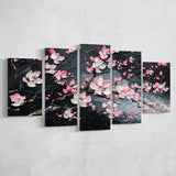 Cherry Blossom Tree Painting Knife Oil Painting, Multi Panel Canvas Print Wall Art Decor, 5 Mixed Panel