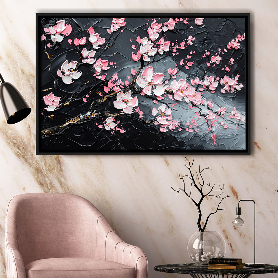 Cherry Blossom Tree Painting Knife Oil Painting, Framed Canvas Print Wall Art Decor,Floating Frame