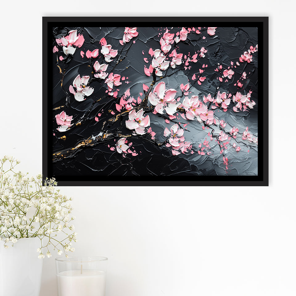 Cherry Blossom Tree Painting Knife Oil Painting, Framed Canvas Print Wall Art Decor,Floating Frame