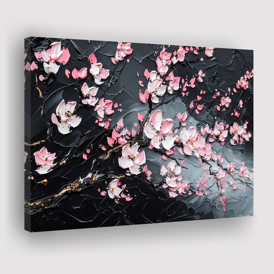 Cherry Blossom Tree Painting Knife Oil Painting, Canvas Print Wall Art Decor, Landscape Art Print
