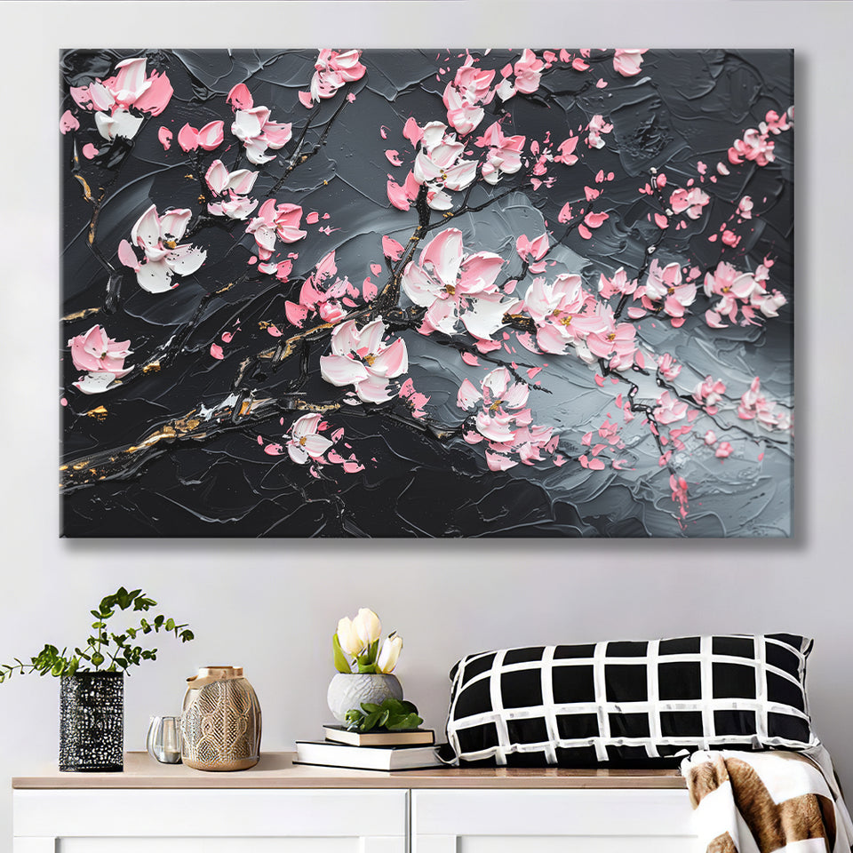 Cherry Blossom Tree Painting Knife Oil Painting, Canvas Print Wall Art Decor, Landscape Art Print