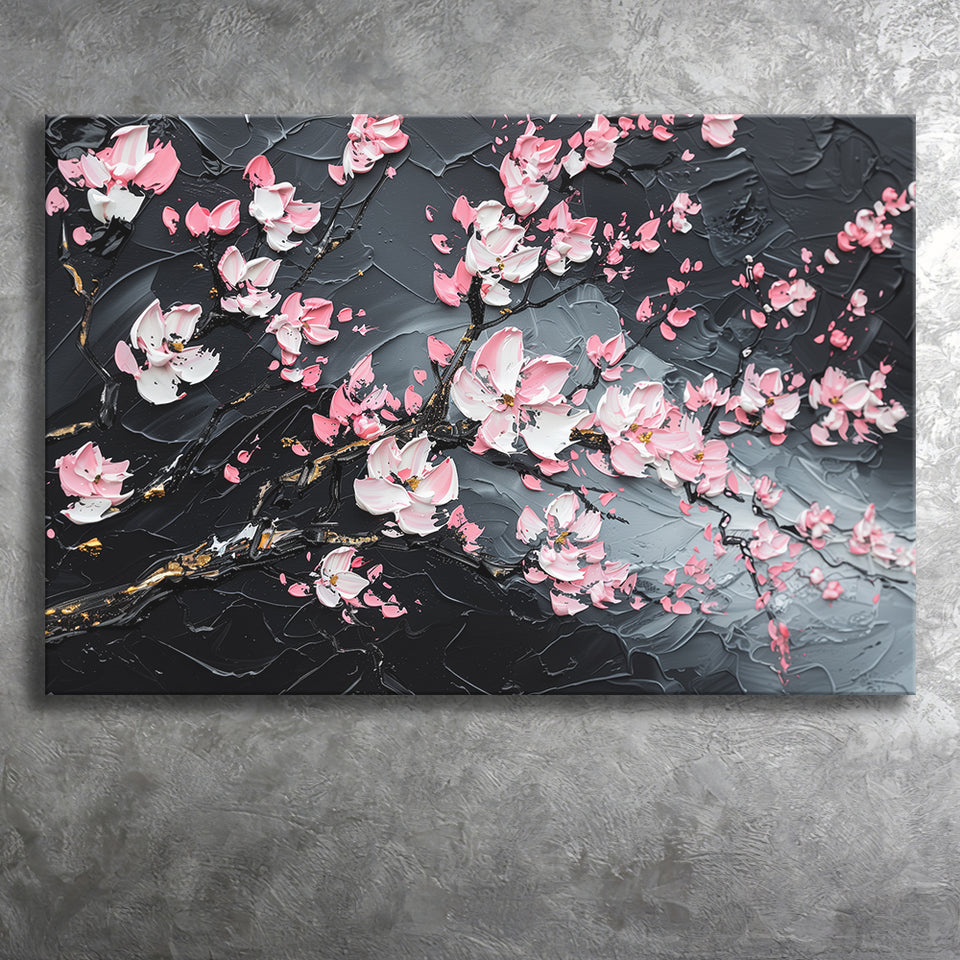 Cherry Blossom Tree Painting Knife Oil Painting, Canvas Print Wall Art Decor, Landscape Art Print