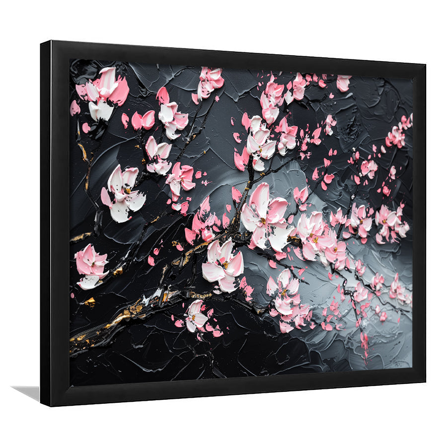 Cherry Blossom Tree Painting Knife Oil Painting, Framed Art Print Wall Decor, Framed Picture