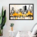 Chicago City Minimalist Boho Style Acrylic Painting V1, Framed Canvas Painting, Framed Canvas Prints Wall Art Decor